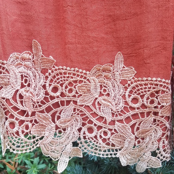 Linen Wide Leg Pants Embellished Cuff Rust NWT - Picture 4 of 5